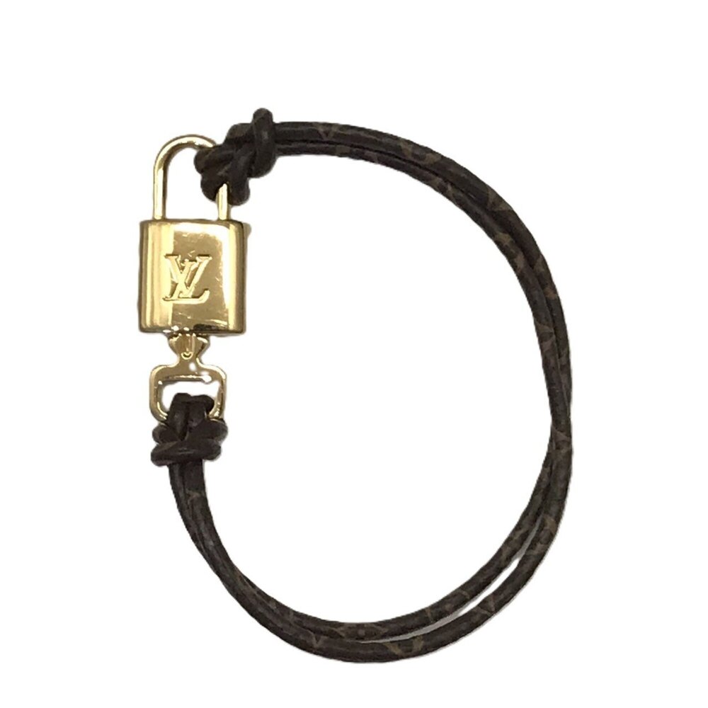 LOUIS VUITTON Brown Monogram Leather Lockit Charm Bracelet